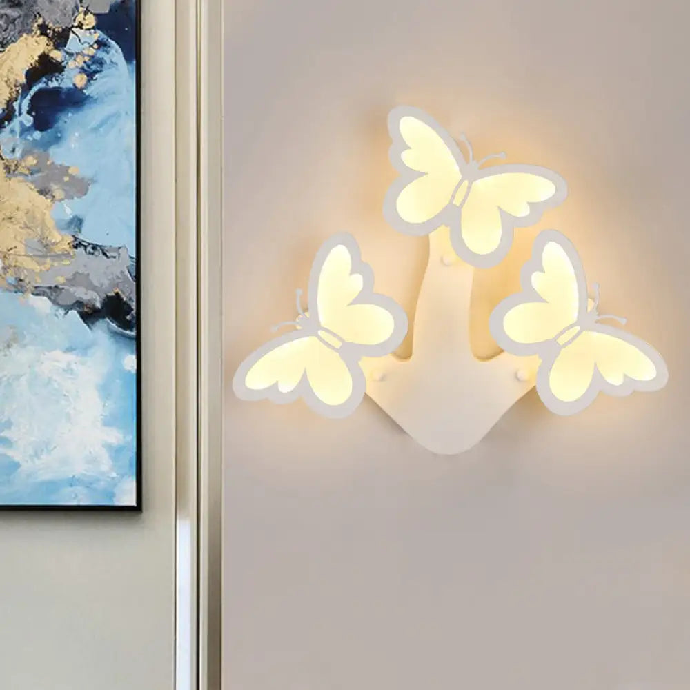 DecorBites™ Contemporary LED Butterfly Wall Mounted Night Lamp - Modern 1/3 Lights Sconce, White Acrylic, White/Natural Light