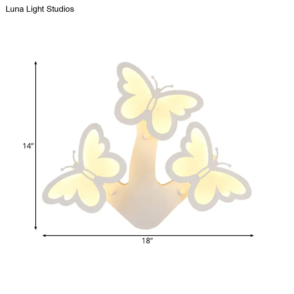 DecorBites™ Contemporary LED Butterfly Wall Mounted Night Lamp - Modern 1/3 Lights Sconce, White Acrylic, White/Natural Light