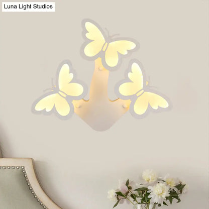DecorBites™ Contemporary LED Butterfly Wall Mounted Night Lamp - Modern 1/3 Lights Sconce, White Acrylic, White/Natural Light