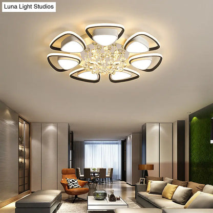 DecorBites™ DecorBites™ Contemporary LED Ceiling Flush Mount with Metal Petals, Crystal Draping, Black & White Design, Warm/White Light