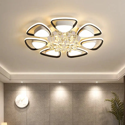 DecorBites™ DecorBites™ Contemporary LED Ceiling Flush Mount with Metal Petals, Crystal Draping, Black & White Design, Warm/White Light