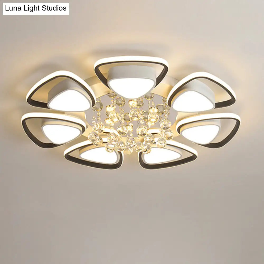 DecorBites™ DecorBites™ Contemporary LED Ceiling Flush Mount with Metal Petals, Crystal Draping, Black & White Design, Warm/White Light