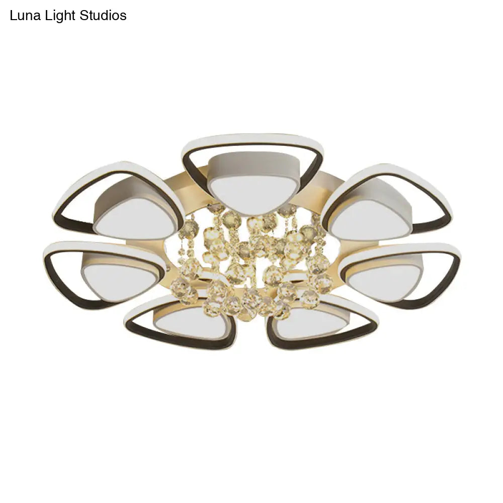 DecorBites™ DecorBites™ Contemporary LED Ceiling Flush Mount with Metal Petals, Crystal Draping, Black & White Design, Warm/White Light