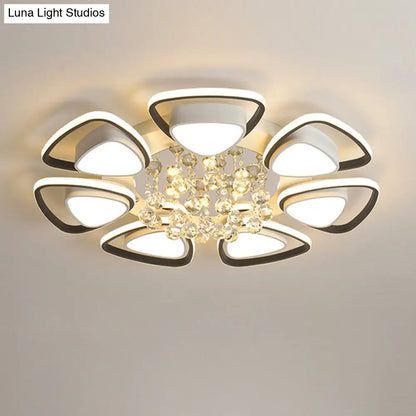 DecorBites™ DecorBites™ Contemporary LED Ceiling Flush Mount with Metal Petals, Crystal Draping, Black & White Design, Warm/White Light