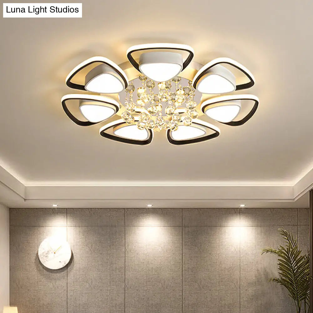 DecorBites™ DecorBites™ Contemporary LED Ceiling Flush Mount with Metal Petals, Crystal Draping, Black & White Design, Warm/White Light