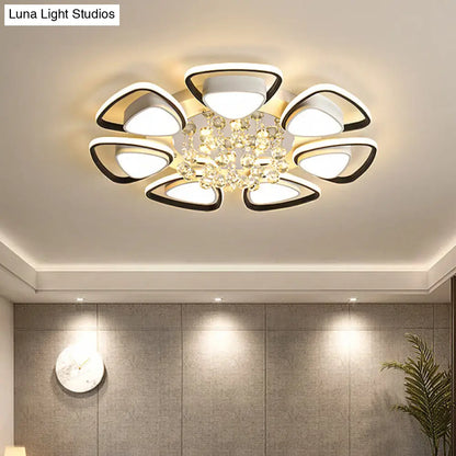 DecorBites™ DecorBites™ Contemporary LED Ceiling Flush Mount with Metal Petals, Crystal Draping, Black & White Design, Warm/White Light
