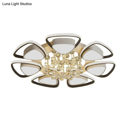 DecorBites™ DecorBites™ Contemporary LED Ceiling Flush Mount with Metal Petals, Crystal Draping, Black & White Design, Warm/White Light