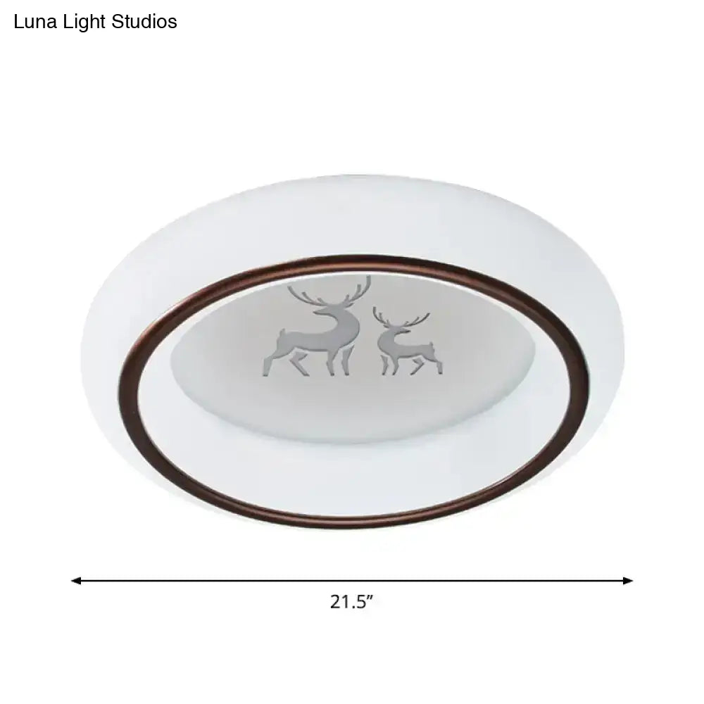 DecorBites™ Contemporary LED Ceiling Lamp in White with Moon, Deer, and Hot Air Balloon Flush Light