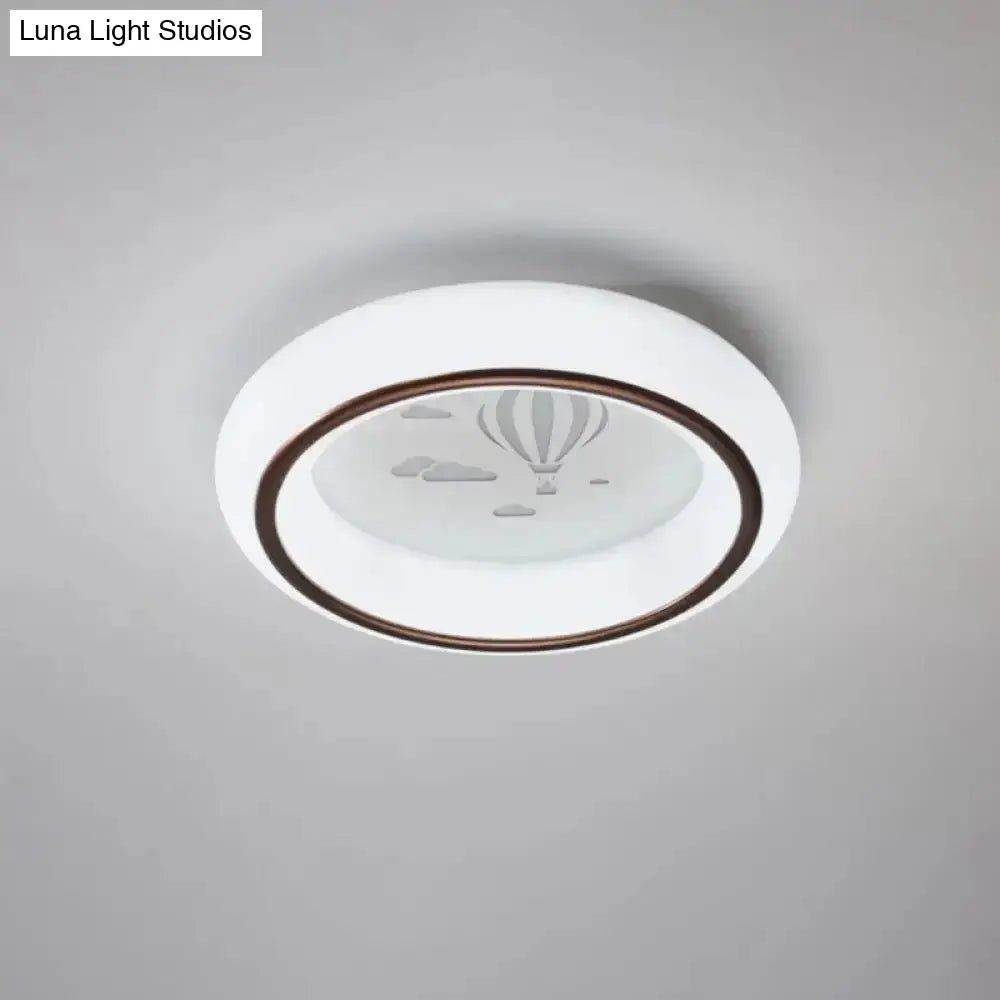 DecorBites™ Contemporary LED Ceiling Lamp in White with Moon, Deer, and Hot Air Balloon Flush Light