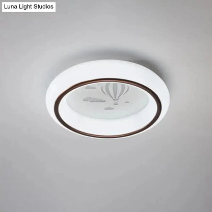 DecorBites™ Contemporary LED Ceiling Lamp in White with Moon, Deer, and Hot Air Balloon Flush Light