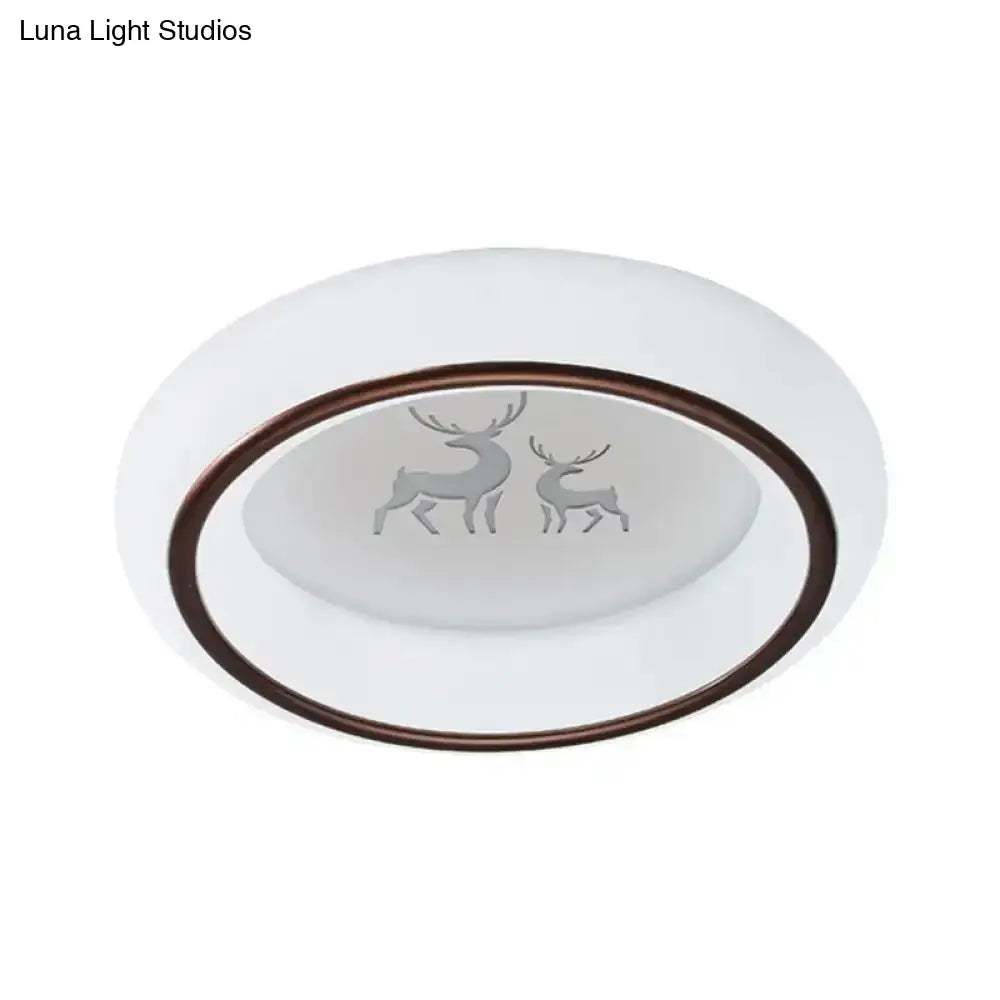 DecorBites™ Contemporary LED Ceiling Lamp in White with Moon, Deer, and Hot Air Balloon Flush Light