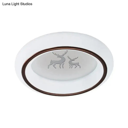 DecorBites™ Contemporary LED Ceiling Lamp in White with Moon, Deer, and Hot Air Balloon Flush Light