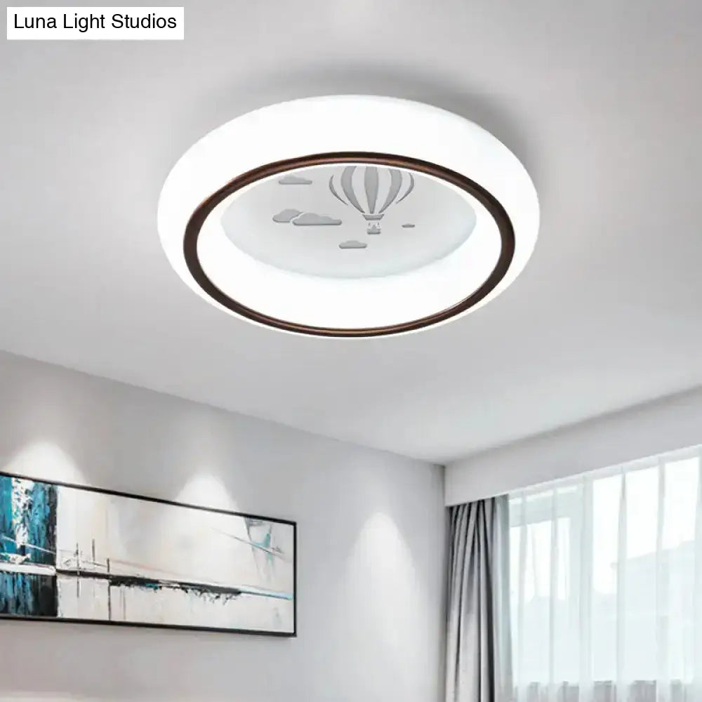 DecorBites™ Contemporary LED Ceiling Lamp in White with Moon, Deer, and Hot Air Balloon Flush Light