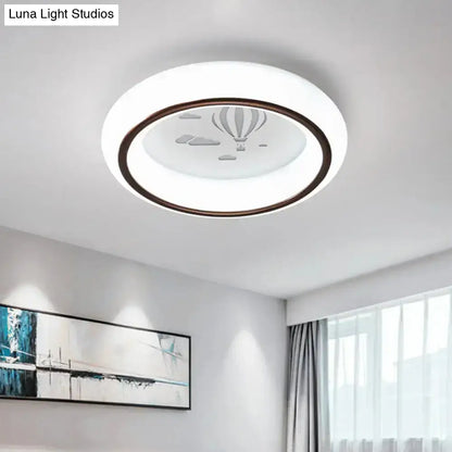 DecorBites™ Contemporary LED Ceiling Lamp in White with Moon, Deer, and Hot Air Balloon Flush Light