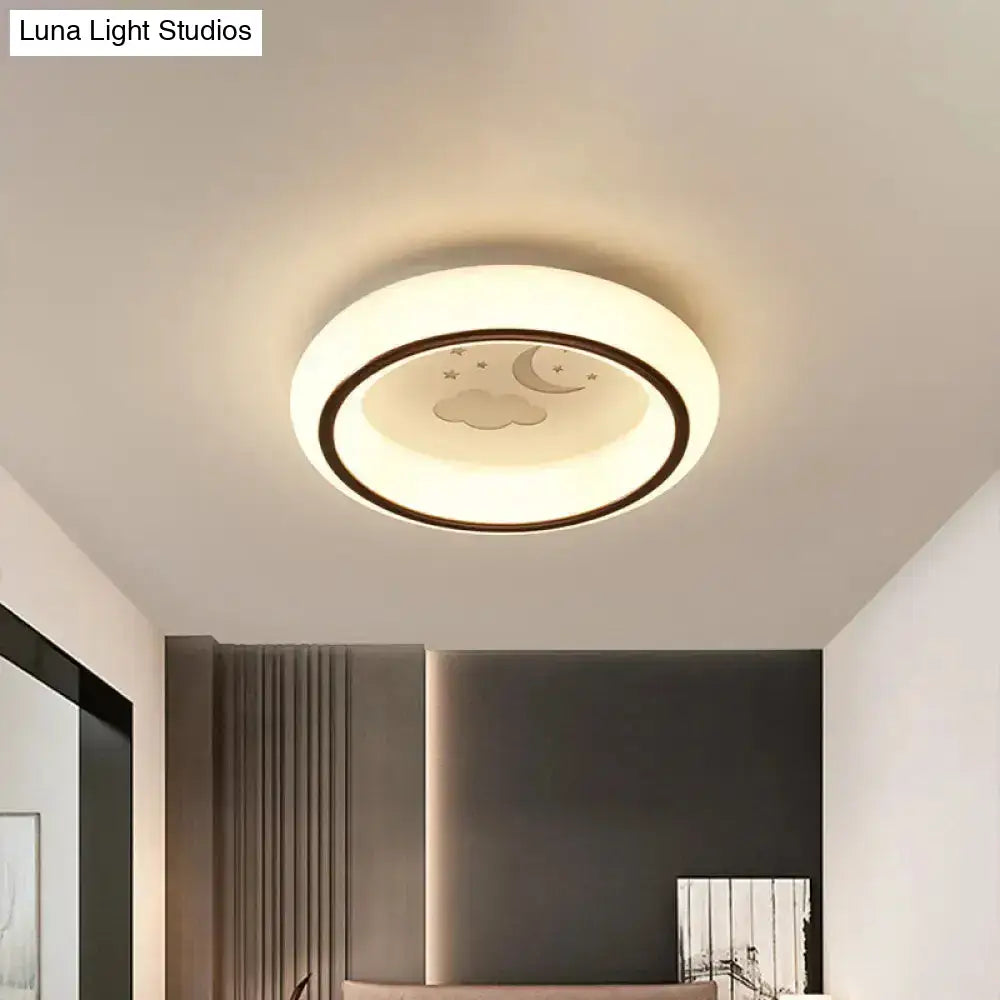 DecorBites™ Contemporary LED Ceiling Lamp in White with Moon, Deer, and Hot Air Balloon Flush Light