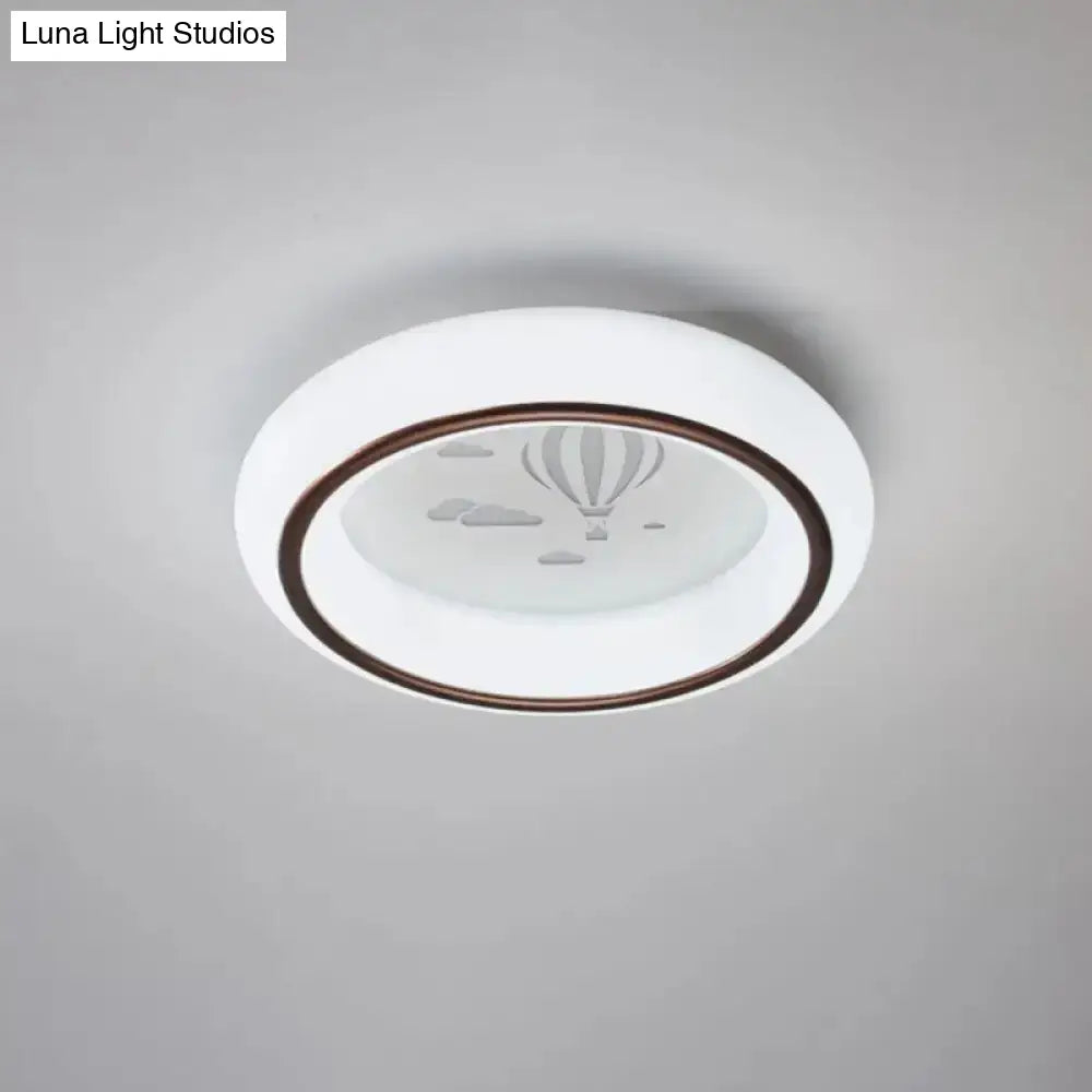DecorBites™ Contemporary LED Ceiling Lamp in White with Moon, Deer, and Hot Air Balloon Flush Light