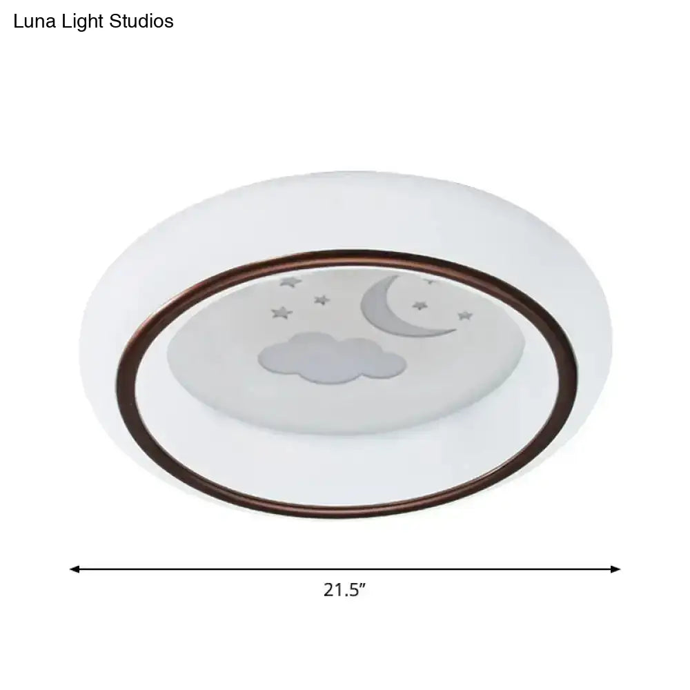 DecorBites™ Contemporary LED Ceiling Lamp in White with Moon, Deer, and Hot Air Balloon Flush Light