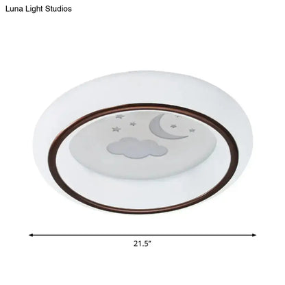 DecorBites™ Contemporary LED Ceiling Lamp in White with Moon, Deer, and Hot Air Balloon Flush Light