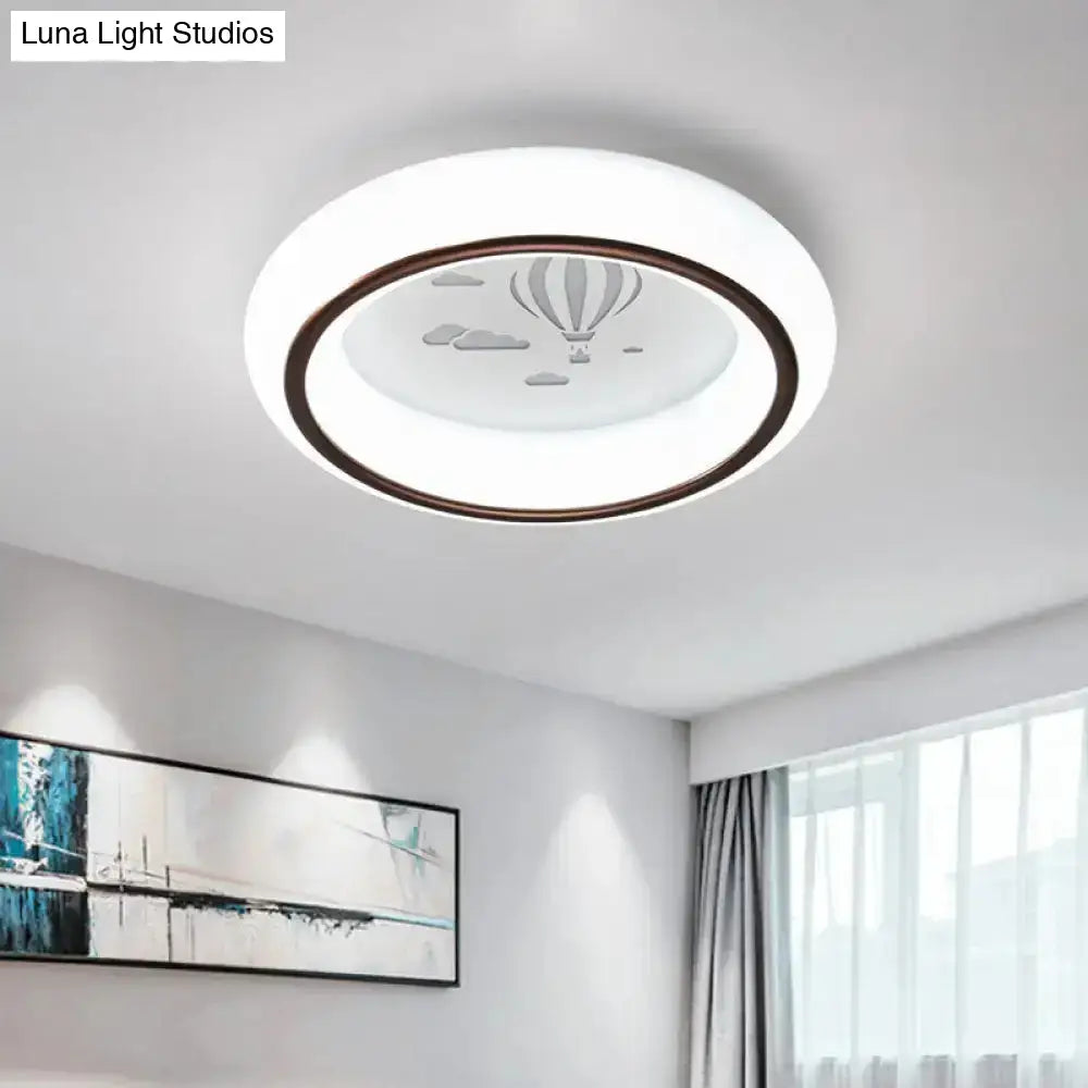 DecorBites™ Contemporary LED Ceiling Lamp in White with Moon, Deer, and Hot Air Balloon Flush Light