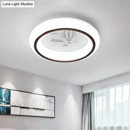 DecorBites™ Contemporary LED Ceiling Lamp in White with Moon, Deer, and Hot Air Balloon Flush Light