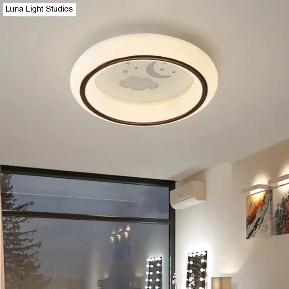 DecorBites™ Contemporary LED Ceiling Lamp in White with Moon, Deer, and Hot Air Balloon Flush Light