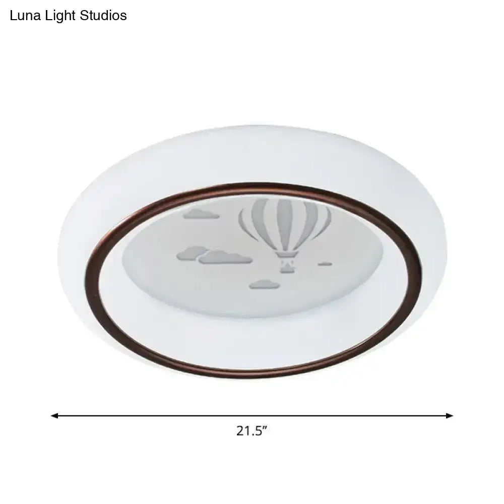 DecorBites™ Contemporary LED Ceiling Lamp in White with Moon, Deer, and Hot Air Balloon Flush Light