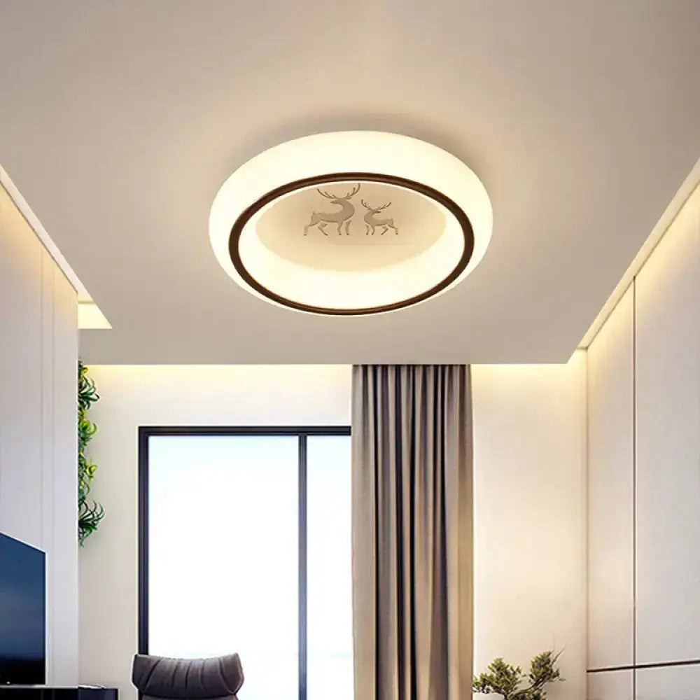DecorBites™ Contemporary LED Ceiling Lamp in White with Moon, Deer, and Hot Air Balloon Flush Light