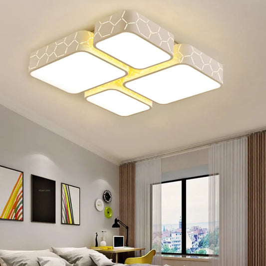 Lámpara de techo LED contemporánea DecorBites™ para dormitorio - Acabado blanco con iluminación cálida/blanca y acrílico cuadrado

 o

 Lámpara de techo LED cuadrada para dormitorios modernos - Acabado blanco e iluminación cálida/blanca