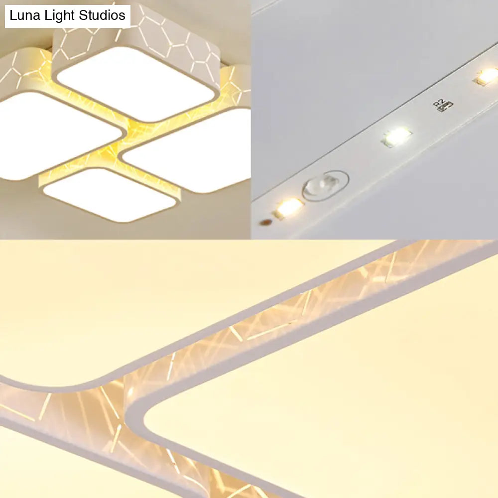 DecorBites™ Contemporary LED Ceiling Light for Bedroom - White Finish with Warm/White Lighting and Square Acrylic"

or

"Square LED Ceiling Light for Modern Bedrooms - White Finish and Warm/White Lighting