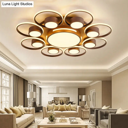 Lámpara de techo LED contemporánea DecorBites™ con pantalla acrílica. Disponible en luz cálida/blanca. Luminaria de montaje empotrado de 2/4/6 luces en diseño redondo marrón.