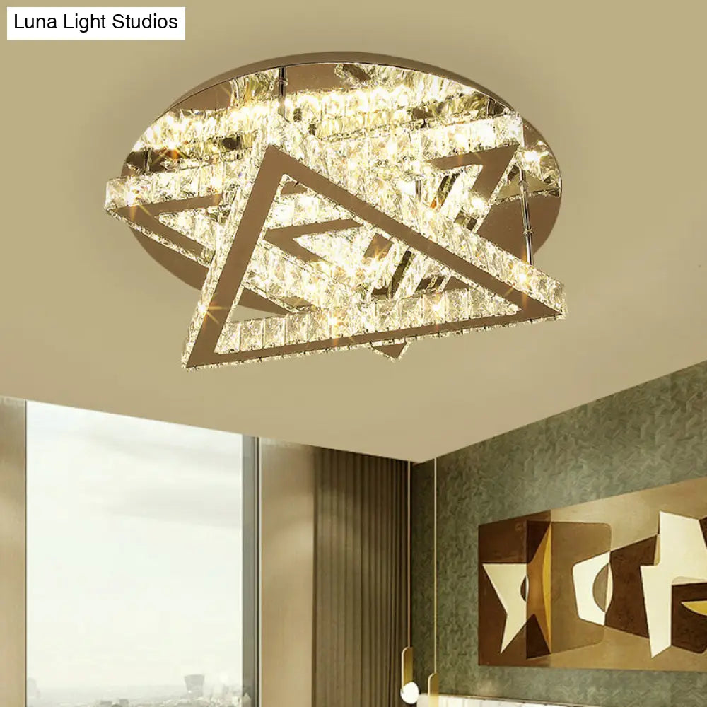 DecorBites™ DecorBites™ Contemporary LED Ceiling Mount Double Triangle Crystals Semi Flush in Stainless-Steel