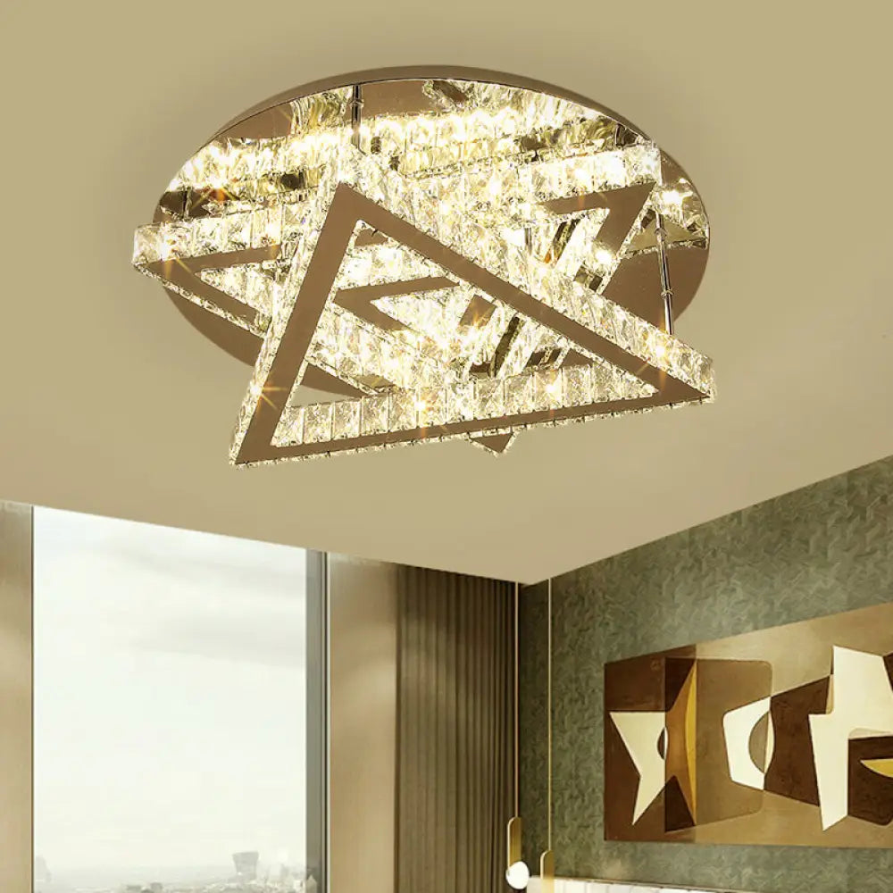 DecorBites™ DecorBites™ Contemporary LED Ceiling Mount Double Triangle Crystals Semi Flush in Stainless-Steel
