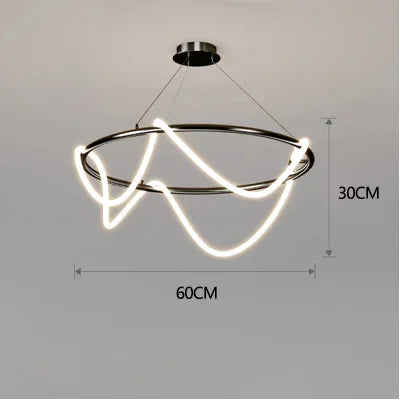 Contemporary LED Chandelier for Dining Room Lighting - Cold white 6000K / black round 60 cm / CHINA