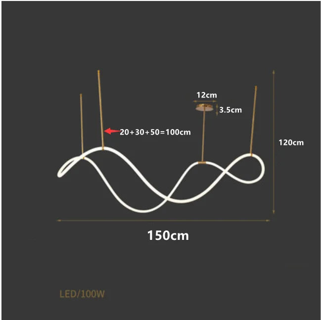 Contemporary LED Chandelier for Dining Room Lighting - Remote dimming / 150 cm B / CHINA