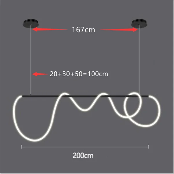 Contemporary LED Chandelier for Dining Room Lighting - Remote dimming / black 200cm / CHINA