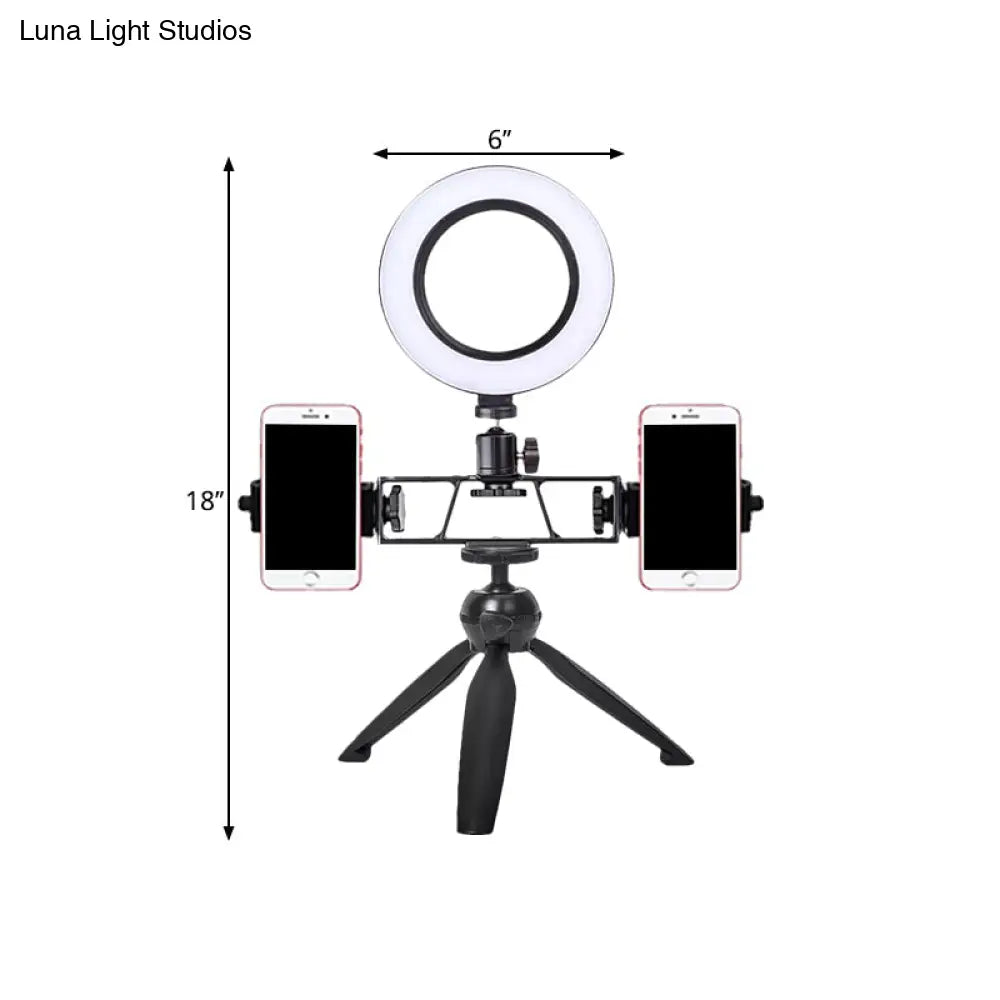 Lámpara de tocador circular LED contemporánea DecorBites™ - Diseño de trípode de hierro negro