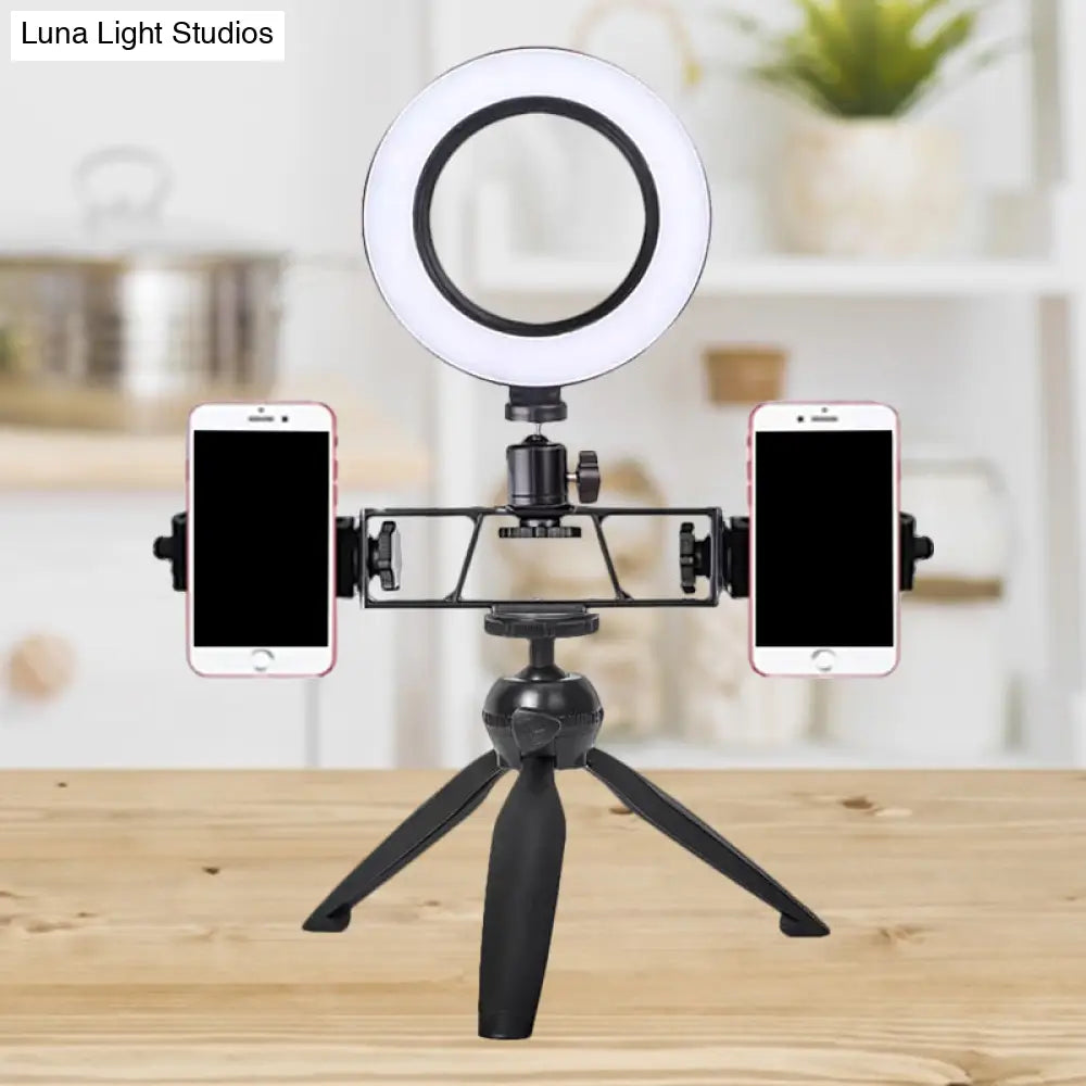 Lámpara de tocador circular LED contemporánea DecorBites™ - Diseño de trípode de hierro negro