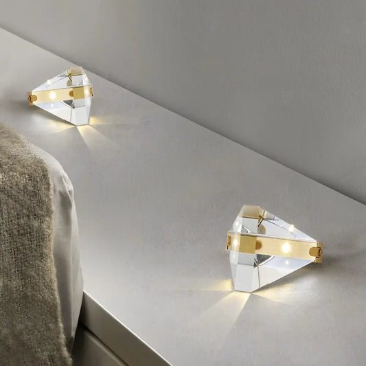 Contemporary LED Crystal Desk Lamp in Brass for Bedroom - Small Diamond Table Lighting