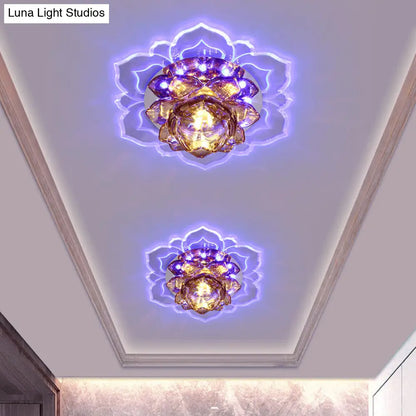 DecorBites™ DecorBites™ Contemporary LED Crystal Lotus Flush Light Fixture - Chrome Ceiling Lamp