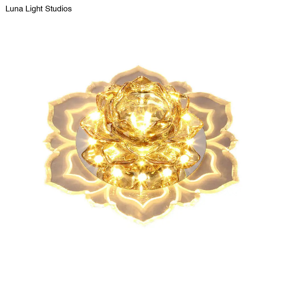 DecorBites™ DecorBites™ Contemporary LED Crystal Lotus Flush Light Fixture - Chrome Ceiling Lamp