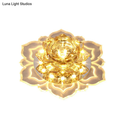 DecorBites™ DecorBites™ Contemporary LED Crystal Lotus Flush Light Fixture - Chrome Ceiling Lamp