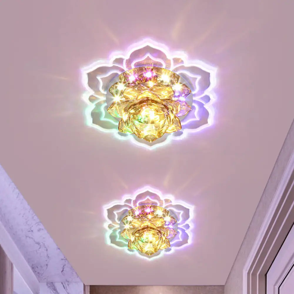 DecorBites™ DecorBites™ Contemporary LED Crystal Lotus Flush Light Fixture - Chrome Ceiling Lamp