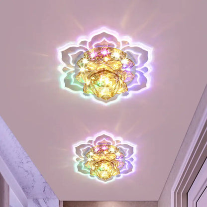 DecorBites™ DecorBites™ Contemporary LED Crystal Lotus Flush Light Fixture - Chrome Ceiling Lamp