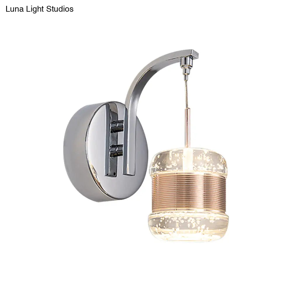 Lámpara de pared LED contemporánea DecorBites™ con cristal - Lámpara cilíndrica cromada para dormitorio