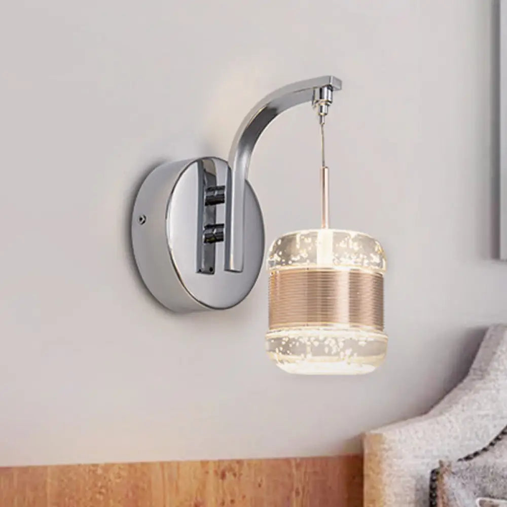 Lámpara de pared LED contemporánea DecorBites™ con cristal - Lámpara cilíndrica cromada para dormitorio
