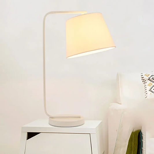 Contemporary LED Desk Lamp - Fabric Tapered Reading Book Light in White/Black with Metal Base