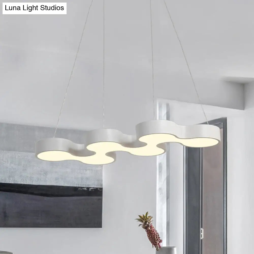 Contemporary LED Dining Room Pendant Light with Metal Curve Shade - White/Black Hanging Ceiling Lamp in White/Warm Light