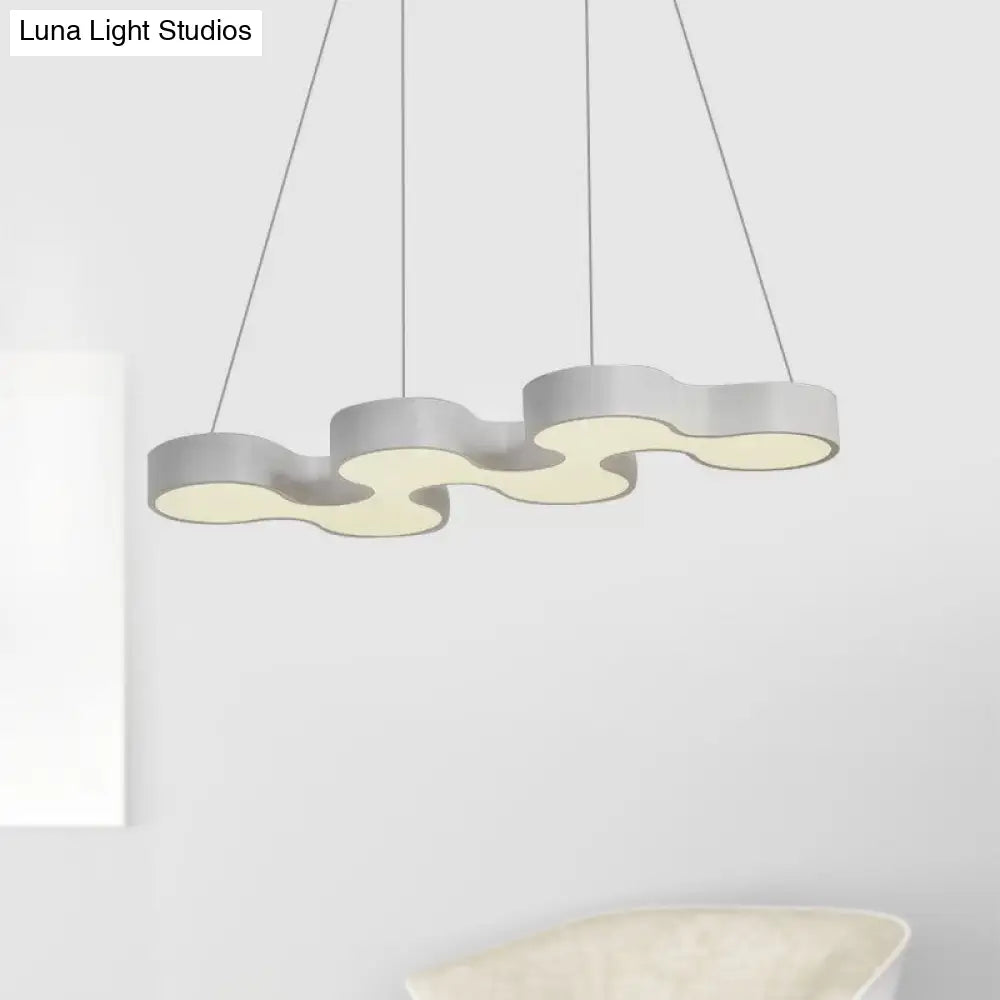 Contemporary LED Dining Room Pendant Light with Metal Curve Shade - White/Black Hanging Ceiling Lamp in White/Warm Light