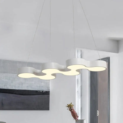 Contemporary LED Dining Room Pendant Light with Metal Curve Shade - White/Black Hanging Ceiling Lamp in White/Warm Light