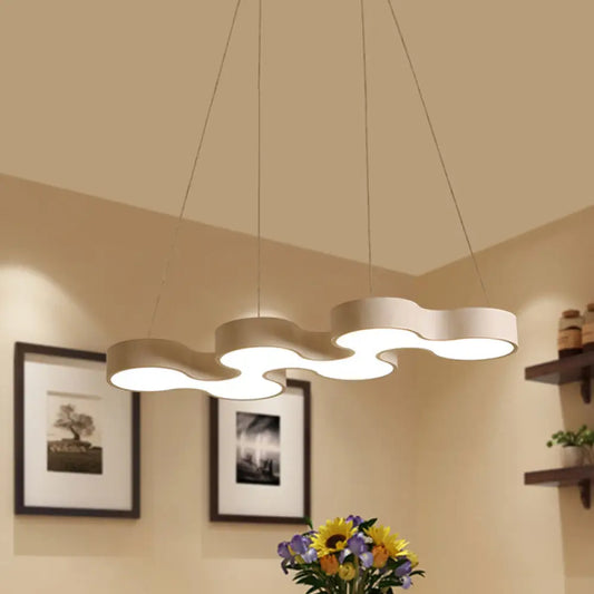 Contemporary LED Dining Room Pendant Light with Metal Curve Shade - White/Black Hanging Ceiling Lamp in White/Warm Light